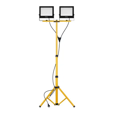 Produktbild von MasterLED Baustrahler mit Stativ 2x100W 16000lm 4500K IP65 Arbeitsleuchte Doppelstativ Gelb Schwarz für Baustellen