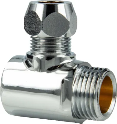 Produktbild von tecuro 2-Wege Verteiler T-Stück 1/2 IG x Ø 10 mm Quetsche x 1/2 AG, Messing verchromt