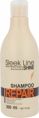 A bottle of Sleek Line Repair Shampoo.