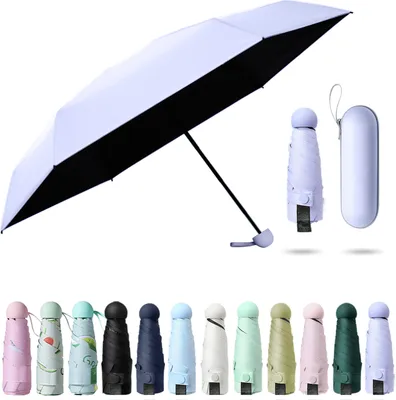 Produktbild von Sonnenschirm gefaltet ultraleicht sechs Knochen mit Box Sonnenschutz UV-Schutz Sonnenschutz Sonnenschein Regen doppelter Zweck ideal fuer Reisen Maedchen und Frauen