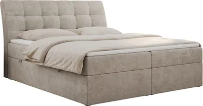 Produktbild von Boxspringbett 180x200 mit Matratze, Bett mit Multipocket - Matratze H3 und Topper, Polsterbett 180x200 mit Bettkasten und Kopfteil, DIEGOS - 180x200 - Beige - Struktur - H3