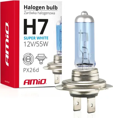 A product shot of a halogen light bulb and its packaging.