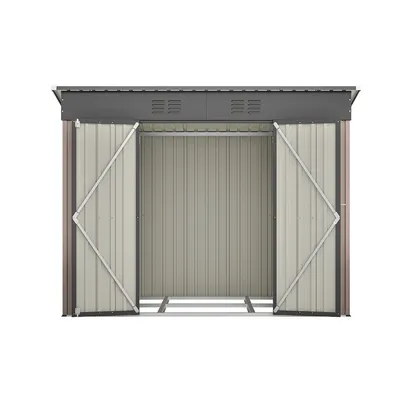 Produktbild von Gerätehaus mit Metallfundament (ohne Boden) Geräteschrank Geräteschuppen Metallschuppen 8x4 FT für Outdoor Garten Braun