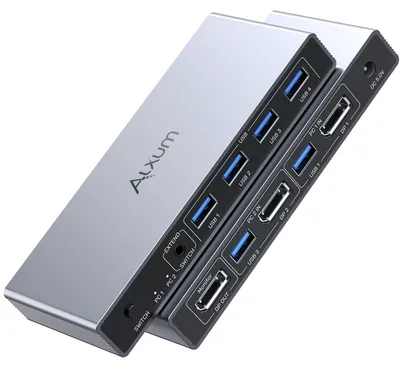 Zdjęcie produktu dla Przełącznik KVM obsługujący 2 komputery, 1 monitor DisplayPort, rozdzielczość 8K przy 60 Hz, wyposażony w 4 porty USB 3.0