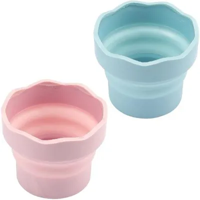 Immagine prodotto di Set da 2 - Boccale pieghevole - Secchio in silicone - Scovolino - Secchio portatile - Boccale pieghevole in silicone - Materiale per pittura - Adatto per acquerelli, vernici a base d'acqua, blu, rosa
