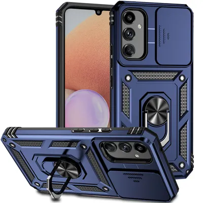 Immagine prodotto di Custodia per Samsung Galaxy A34 a doppio strato con copertura scorrevole della fotocamera e supporto ad anello blu