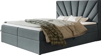 Produktbild von Boxspringbett DENVER mit 2 Bettkästen, Polsterbett Maße: 180x200, Farbe: Dunkelgrau, Velourstoff, Doppelbett mit Bonell-Matratze