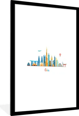 Produktbild von MuchoWow® MuchoWow® Gerahmtes Poster Skyline - Asien - Regenbogen 60x90 cm - Poster mit zchwarzem Bilderrahmen - Dekoration - Wandposter Wohnzimmer - Hochwertig