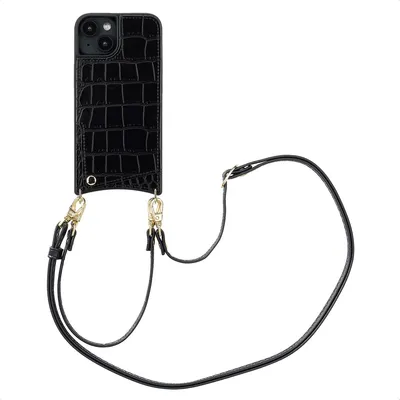 Produktbild von Selencia Nova Croco HandyHülle mit Kordel und Kartenhalter iPhone 14 / 13 - Schwarz