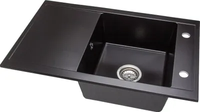 Produktbild von Granit Spüle + Siphon Küchenspüle DG019 77x48cm viele Farbvarianten Schwarz