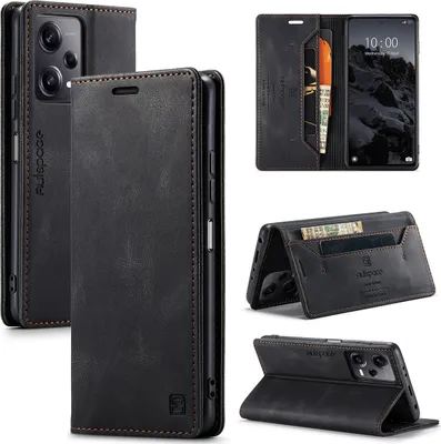 Produktbild von Redmi Note 12 Pro+ Hülle, Retro Kunstledertasche Stand Schutzhülle für Xiaomi Redmi Note 12 Pro+ Schwarz