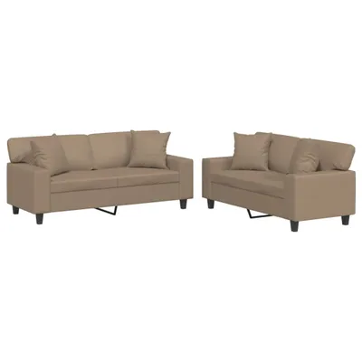 Produktbild von 2-tlg. Sofagarnitur mit Kissen Cappuccino-Braun Kunstleder