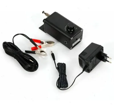 Obrázek produktu pro Motor pro grilovací špíz – stejnosměrný motor pro rožeň – 3–12 V, 13–56 ot./min – max. zatížení 26–28 kg (12 V) – hliníkové pouzdro – kabel 2,8 m + 5 m – černý
