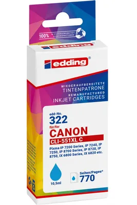 Immagine prodotto di edding 18-322/18-322-01 edding EDD-322  cyan Druckerpatrone kompatibel zu Canon CLI-551 XL
