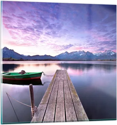 Produktbild von Bilder auf glas - See Berge Wasser - 30x30cm - Glasbilder - Wandbilder - Kunstdruck - zum Aufhängen bereit - Wanddekoration aus Glas - Glas Bilder - Wandbild auf Glas - Einteilig - GAC30x30-3671