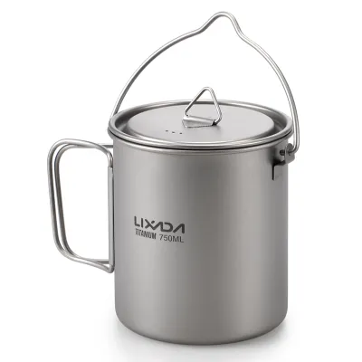 Produktbild von Lixada Ultralight 750ml Titantopf Portable Titan Wasser Becher mit Deckel und Faltbarer Griff Outdoor Camping Kochen