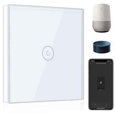 Productafbeelding van Slimme Lichtschakelaar Wit, 1 Voudig 1 Weg WiFi Touch Wandschakelaar met Timerfunctie