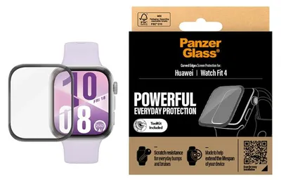 Produktbild von PanzerGlass ® Displayschutz m. Schwarz Rahmen Huawei Watch Fit 5 | Fit 4, Huawei, Huawei - Watch Fit 4, Huawei - Watch Fit 5, Trockene Anwendung, Kratzresistent, Schockresistent, Transparent, 1 Stück(e)