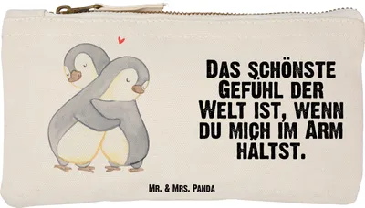 Produktbild von Mr. & Mrs. Panda Mäppchen Pinguine Kuscheln Größe S Klein - Weiß - Geschenk, für Partner, Freundin, Etui, Stoffbeutel, Kosmetikbeutel, Kosmetiktasche, kosmetiktäschchen
