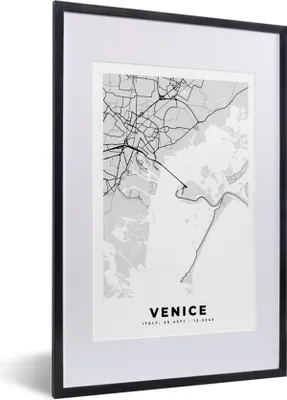 Produktbild von MuchoWow® Gerahmtes Poster Karte - Venedig - Schwarz und weiß - Stadtplan - Karte 40x60 cm - Poster mit Schwarzem Bilderrahmen Wandposter Rahmen Foto Bilder - Poster in Rahmen
