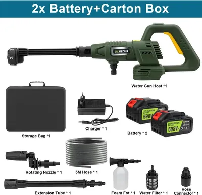Immagine prodotto di Idropulitrice - Pistola ad alta pressione a batteria - 200 bar - 3 livelli di potenza - Motore brushless - Display digitale - Sistema da 18 V - 2 batterie - Argento