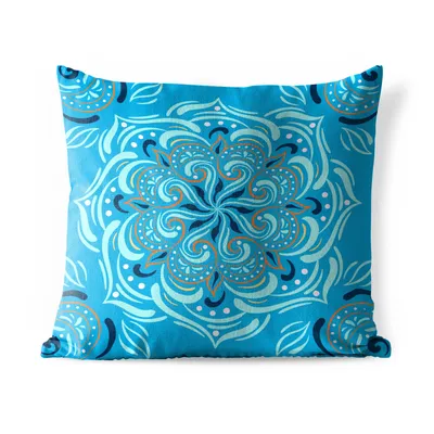 Obrázek produktu pro MuchoWow® Vnější polštář - Mandala - modrá - oranžová - vzor -40x40 cm- Odolnost proti povětrnostním vlivům - polštář do obývacího pokoje
