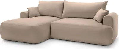 Image de Selsey OVO - Canapé d'angle avec fonction sommeil, espace de rangement et revêtement en velours, beige, gauche
