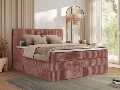 Produktbild von MKS MEBLE Boxspringbett 140x200 Rosa Cord, Boxspringbett mit Matratze H4, Bett 140x200 mit Bettkasten and Kopfteil, Doppelbett mit Stauraum, Topper Visco, Polsterbett 140x200 - Tiliano King