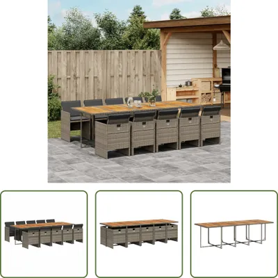 Produktbild von The Living Store 11-tlg. Garten-Essgruppe mit Kissen Grau Poly Rattan