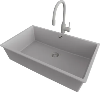 Produktbild von PRIMAGRAN Granitspüle Grau 76x47cm, Spülbecken 1 Becken + Küchenarmatur 38x14cm + Ablauf-Set, Küchenspüle ab 80er Unterschrank - London Slim