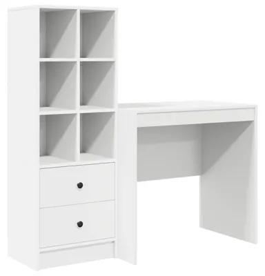 Image de Bureau avec tiroir avec étagère avec stockage 2 pcs Blanc