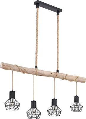 Produktbild von LED Hängelampe, Käfig, Holzbalken natur, Hanfseil, H 120 cm