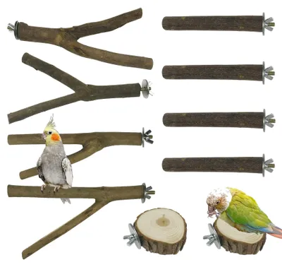 Productafbeelding van 10 stuks zitstokken vogels, natuurlijk hout zitstokken voor vogelspeelgoed