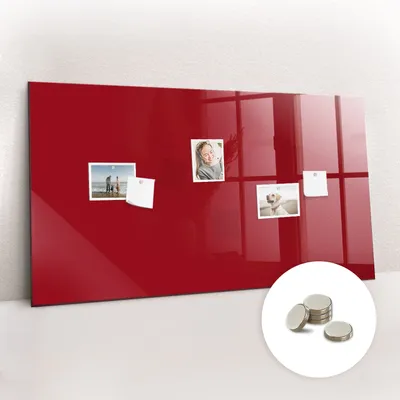 Obrázek produktu pro Magnetická Tabule na Zeď Skleněná - Memo Board Kleněnou Přední Stranou - 5 magnetů v balení - 120x60 cm - Červená barva