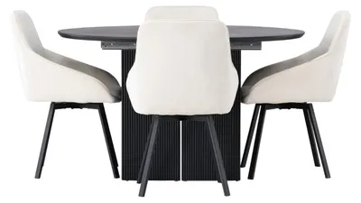 Produktbild von Matilda Essgruppe Esstisch mit Auszug schwarz 4 Stühle beige.