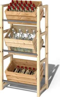 Produktbild von 3-stöckiges Getränkekistenregal aus Holz für 3 Kisten | 56x32x112 cm | Naturholz Lagerregal für Getränkevorrat