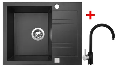 Obrázok produktu pre Granitový drez Sinks LINEA 600 Granblack + drezová batéria VITALIA GR