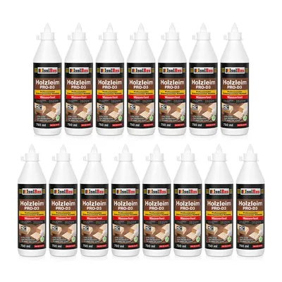 Produktbild von Isolbau Holzleim PRO-D3 - 15 x 750 ml (860 g) Extra starker Holzkleber für alle Holzarten, für Innen & Außen, Wasserfest, Lösemittelfrei