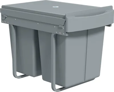 Produktbild von Ausziehbarer Mülleimer, 2 x 20 L, entnehmbare Behälter, Kunststoff, Metall, Grau