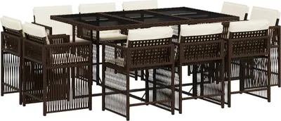 Produktbild von vidaXL 11-tlg. Garten-Essgruppe mit Kissen Braun Poly Rattan