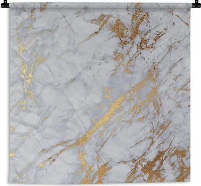 Produktbild von MuchoWow® Wandteppich Wandbehang Marmor - Gold - Grau 150x150 cm Tapisserie Dekoration Wandtuch - Wohnaccessoires - Modernes