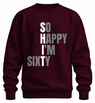 Imagen del producto de Camiseta de sudadera uni, color burdeos, talla XXL, ideal como regalo divertido para el 60º cumpleaños. "¡Felices 60!"