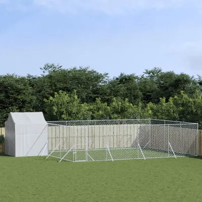 Produktbild von The Living Store Outdoor-Hundezwinger mit Dach Silbern 6x6x2,5m Verzinkter Stahl