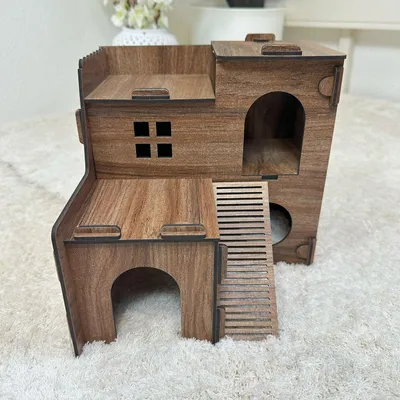 Immagine prodotto di Jungengel casa per criceti e topi in legno a 2 piani con rampa, grotte, ritiro, parco giochi, accessori per gabbie per roditori, casetta per animali marrone