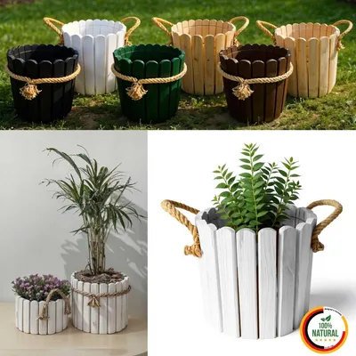 Obrázok produktu pre Floranica okrúhly bylinkový kvetináč 30 x 30 cm z borovicového dreva, biely, na bylinky do domu aj záhrady​