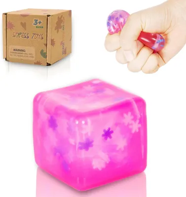 Imagen del producto de Pelota antiestrés en forma de cubo, suave, de 5 cm, color rosa, para niños y adultos