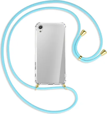 Produktbild von Handykette Backcover-Schutzhülle mit Band (Metall goldfarben) für Sony Xperia X Performance - himmelblau