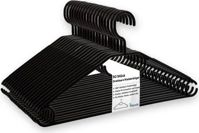 Produktbild von 50 schwarze Kleiderbügel mit drehbarem Haken, platzsparend & stabil