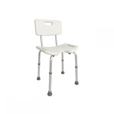 Produktbild von Mobiclinic, Duschstuhl mit Rückenlehne, Marisma, , U-Form Sitz, Höhenverstellbar, Duschhocker Mit rutschfeste Gummikappen, Aus Aluminium und PVC, weiß