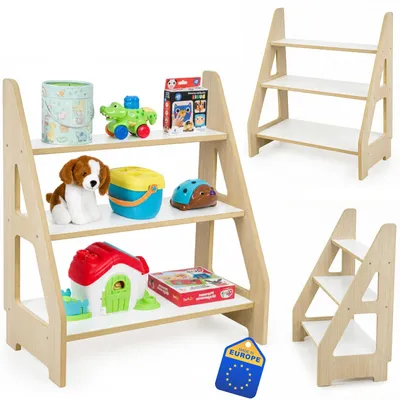 Zdjęcie produktu dla Regał dziecięcy Obubu Montessori na książki i zabawki, klocki, pudełka, organizer, regał do przechowywania w pokoju dziecięcym, przechowywanie zabawek, dąb/biały